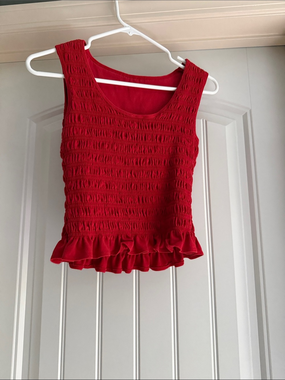 Red Smocked Ruffle Hem Tank Top - Picture 2 of 3